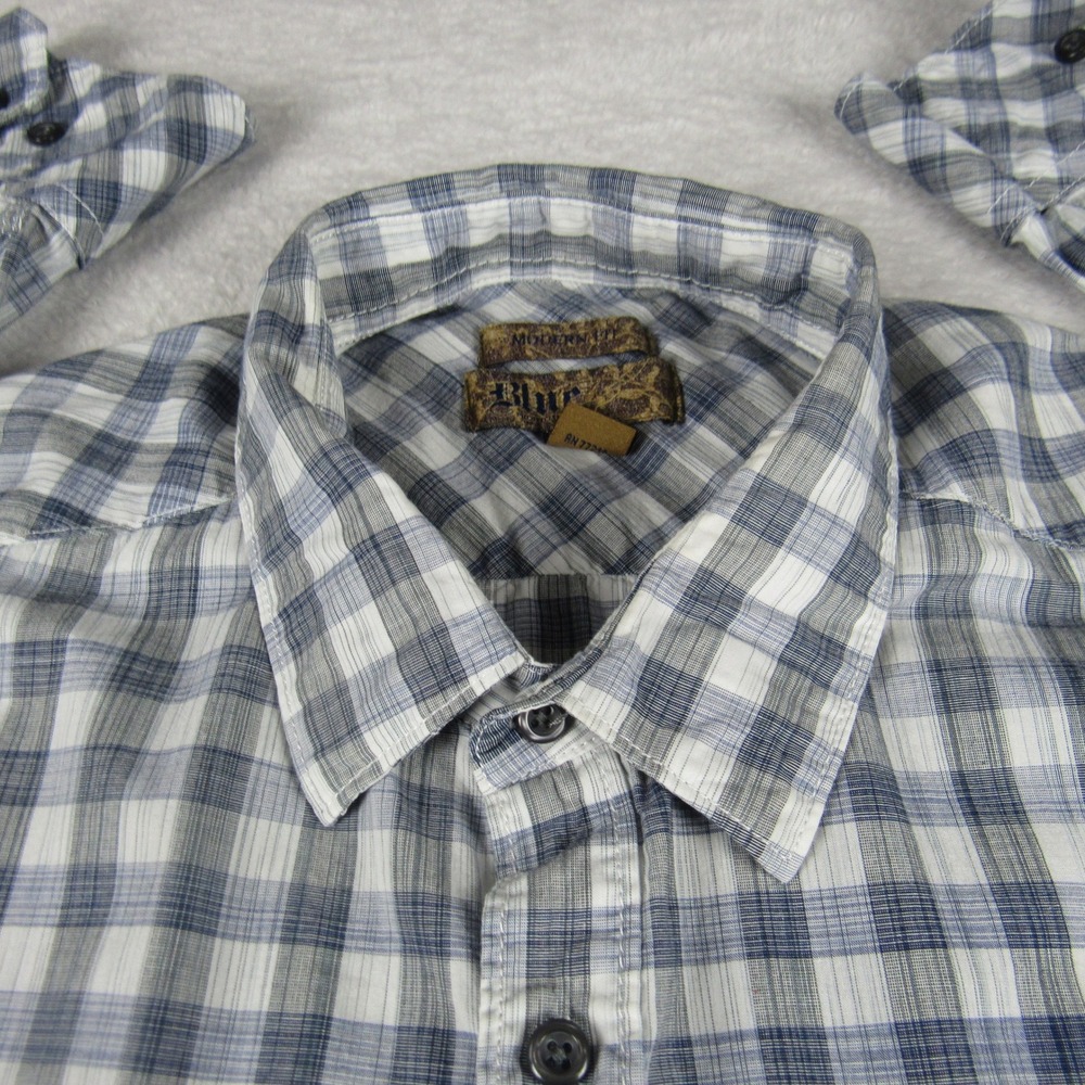 Blue Pronto Uomo Mens XXL Blue Plaid Modern Fit Cotton Button Down Shirt